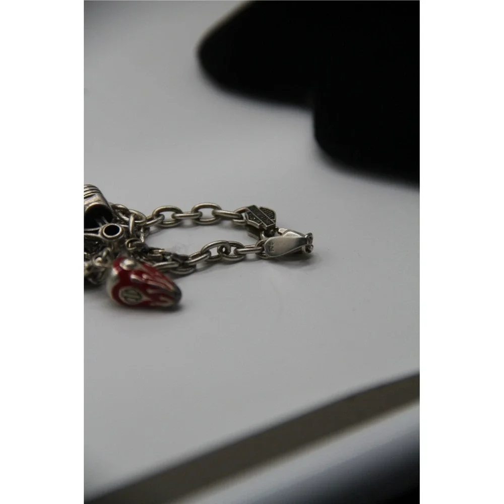 Harley-Davidson MOD‎ Charm Bracelet Sterling Silver 8.5 Inch 5mm Piston Helmet